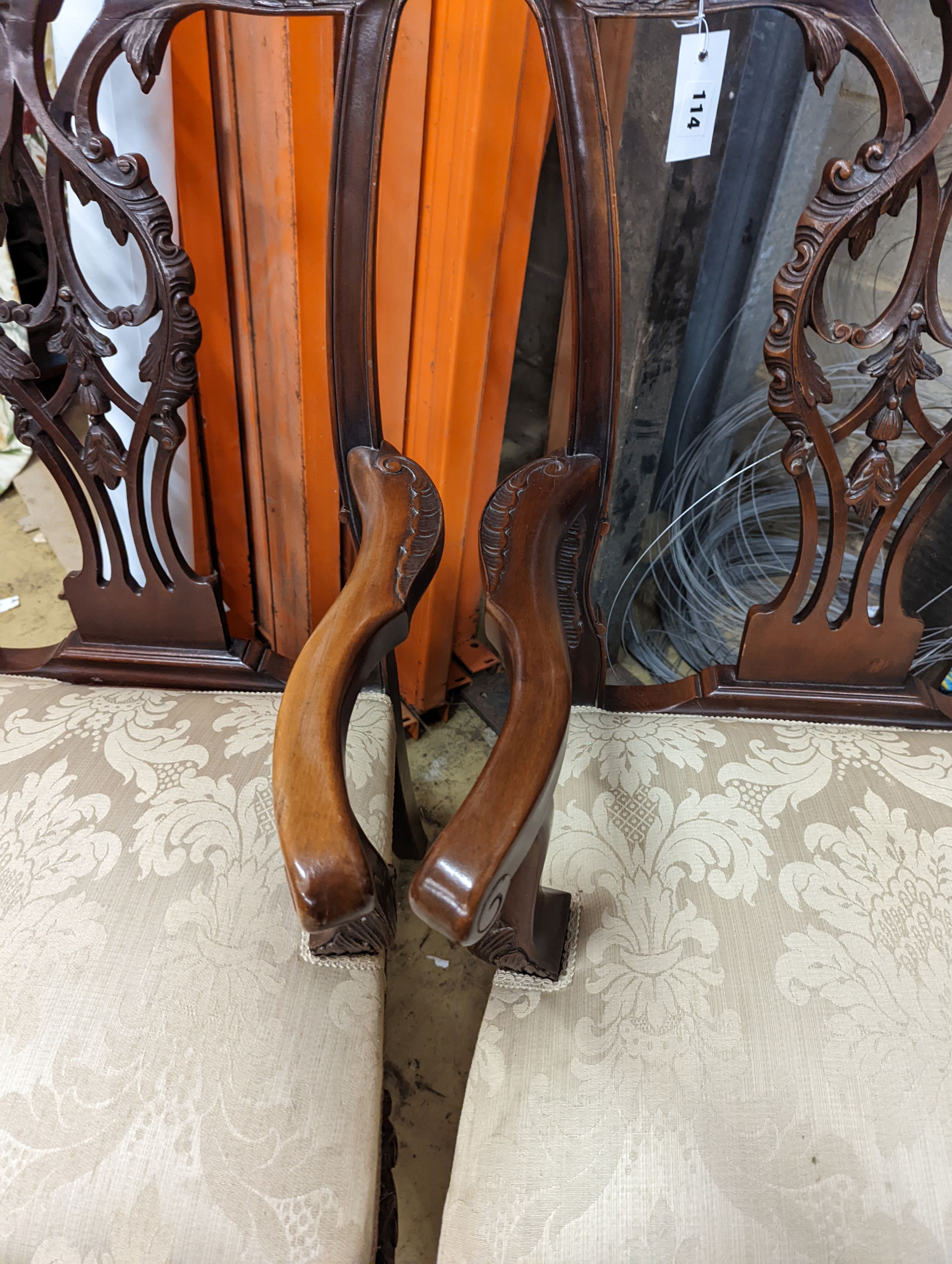 A pair of Chippendale revival mahogany elbow chairs, width 60cm, depth 50cm, height 102cm - Image 4 of 5