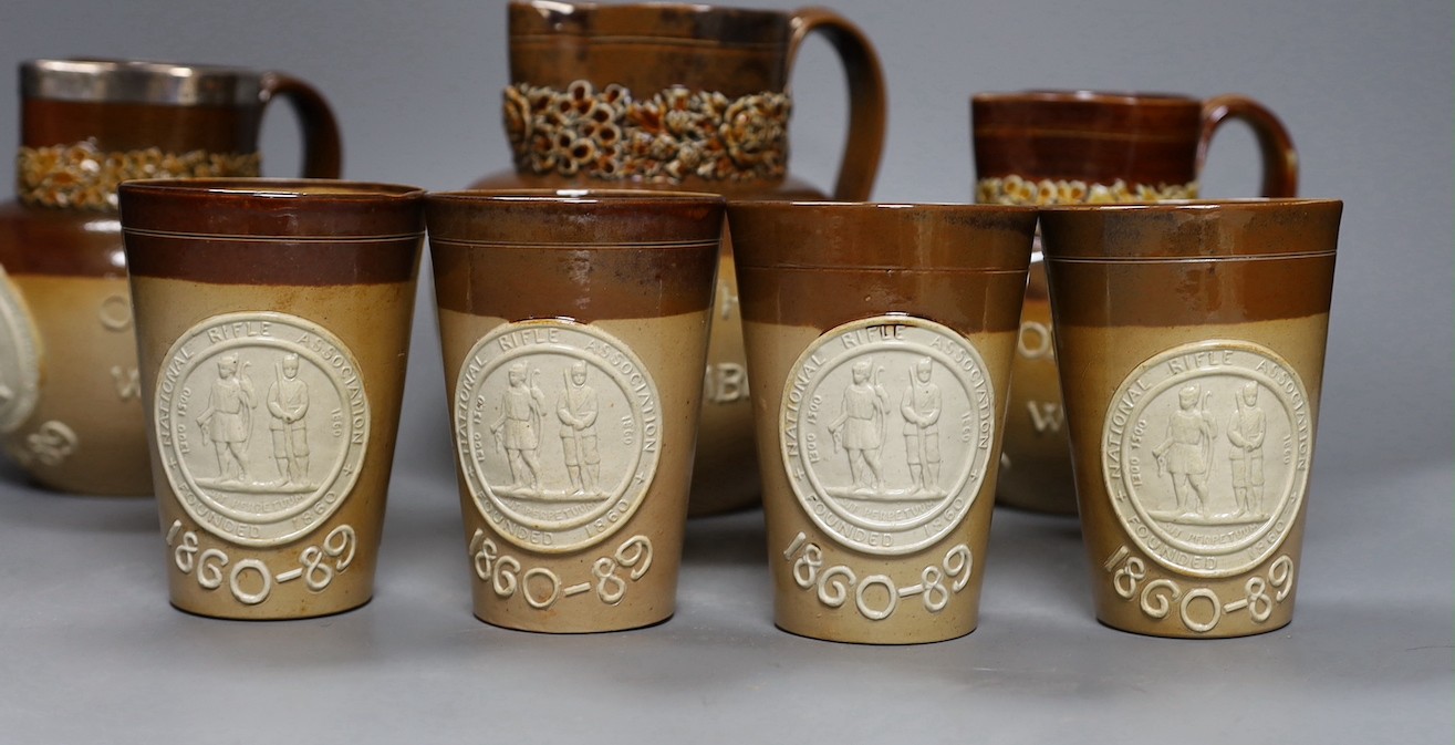 National Rifle Association, salt glazed stoneware, three jugs and four tumblers, 1860-1889, - Image 2 of 3