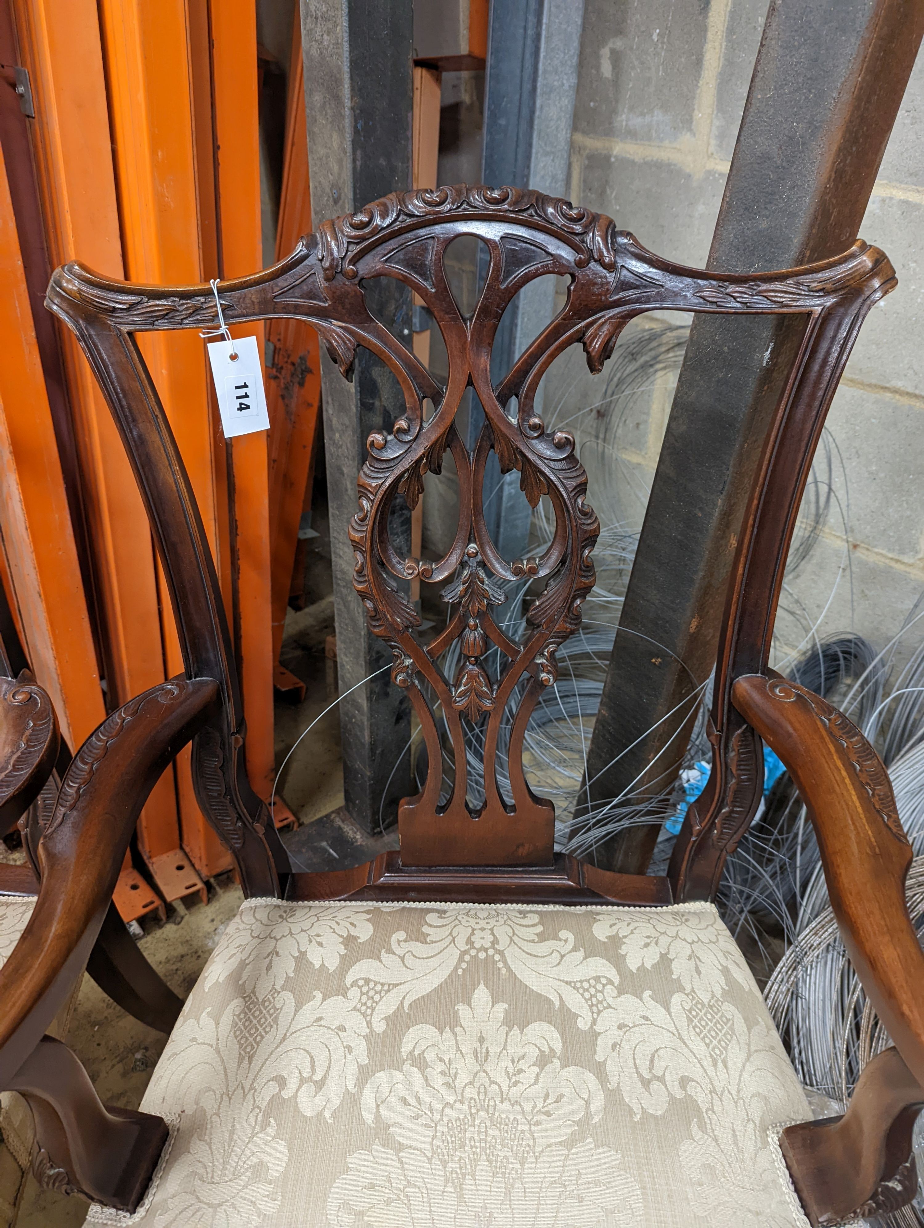 A pair of Chippendale revival mahogany elbow chairs, width 60cm, depth 50cm, height 102cm - Image 2 of 5