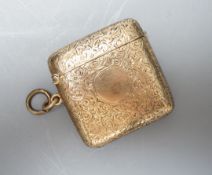 An Edwardian engraved 9ct gold vesta case, by S. Blanckensee & Sons Ltd, Birmingham, 1909, 41mm,