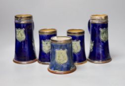 Five Royal Doulton BSA Shooting Club jugs/mugs, with silver rims, tallest 21cm