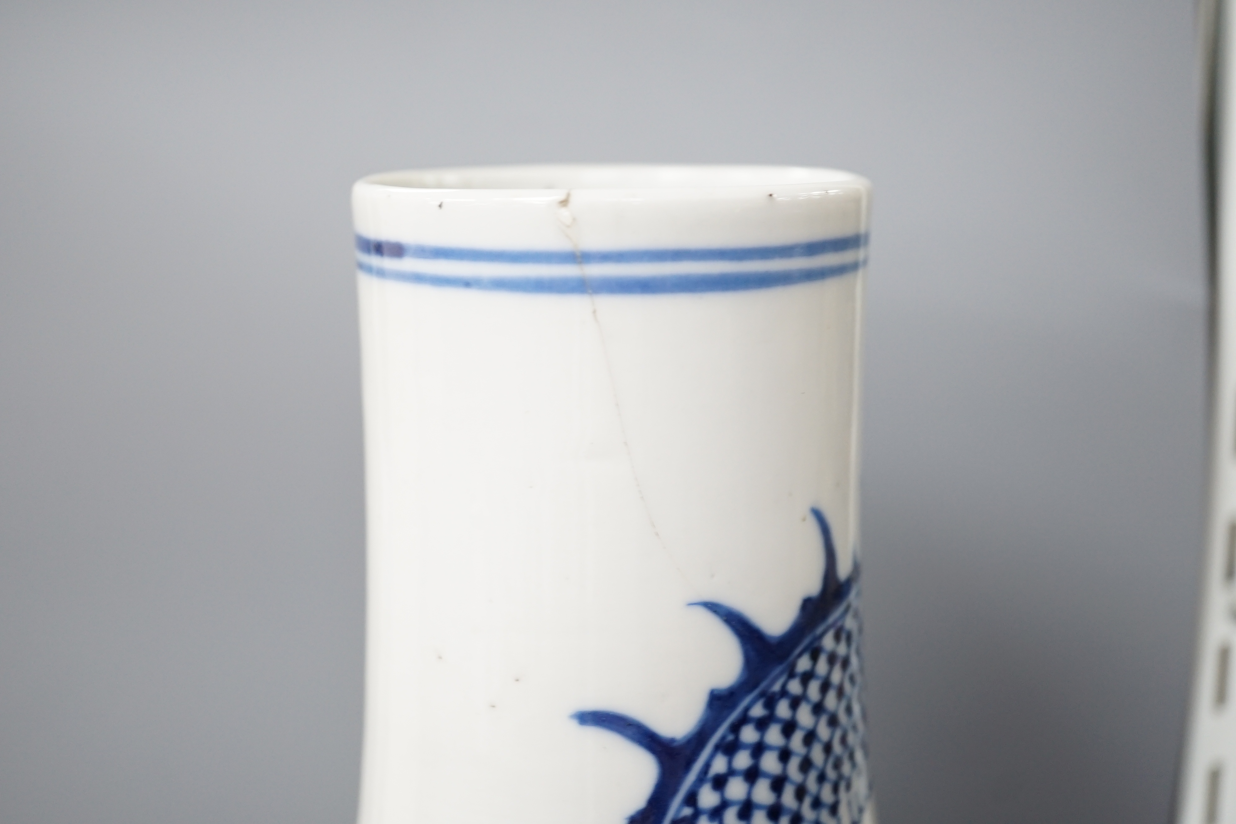 A Chinese blue and white ‘dragon’ bottle vase 32cm - Image 6 of 7