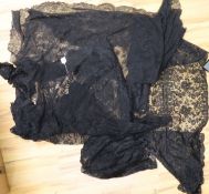 A black lace Matilla, a black lace flounce made into a skirt and a black lace jacket and stole