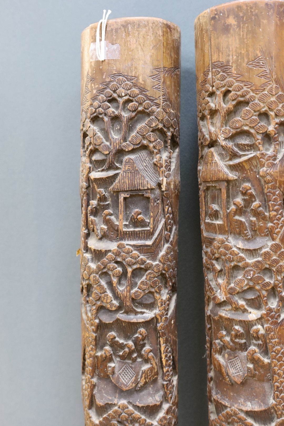 A pair of early 20th century Chinese carved bamboo chutes70cm - Image 5 of 6