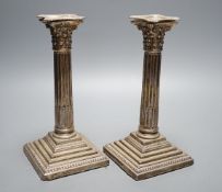 A pair of George V silver Corinthian column candlesticks, Robert Pringle & Sons, Sheffield, 1930,