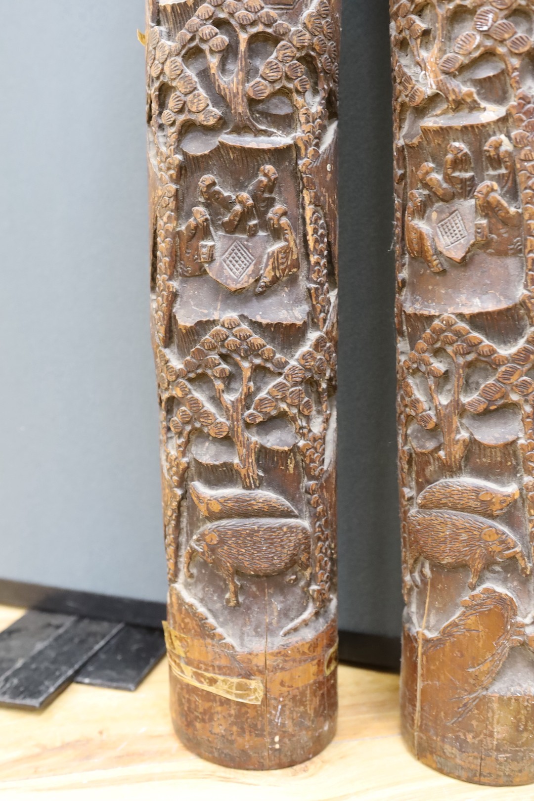 A pair of early 20th century Chinese carved bamboo chutes70cm - Image 4 of 6