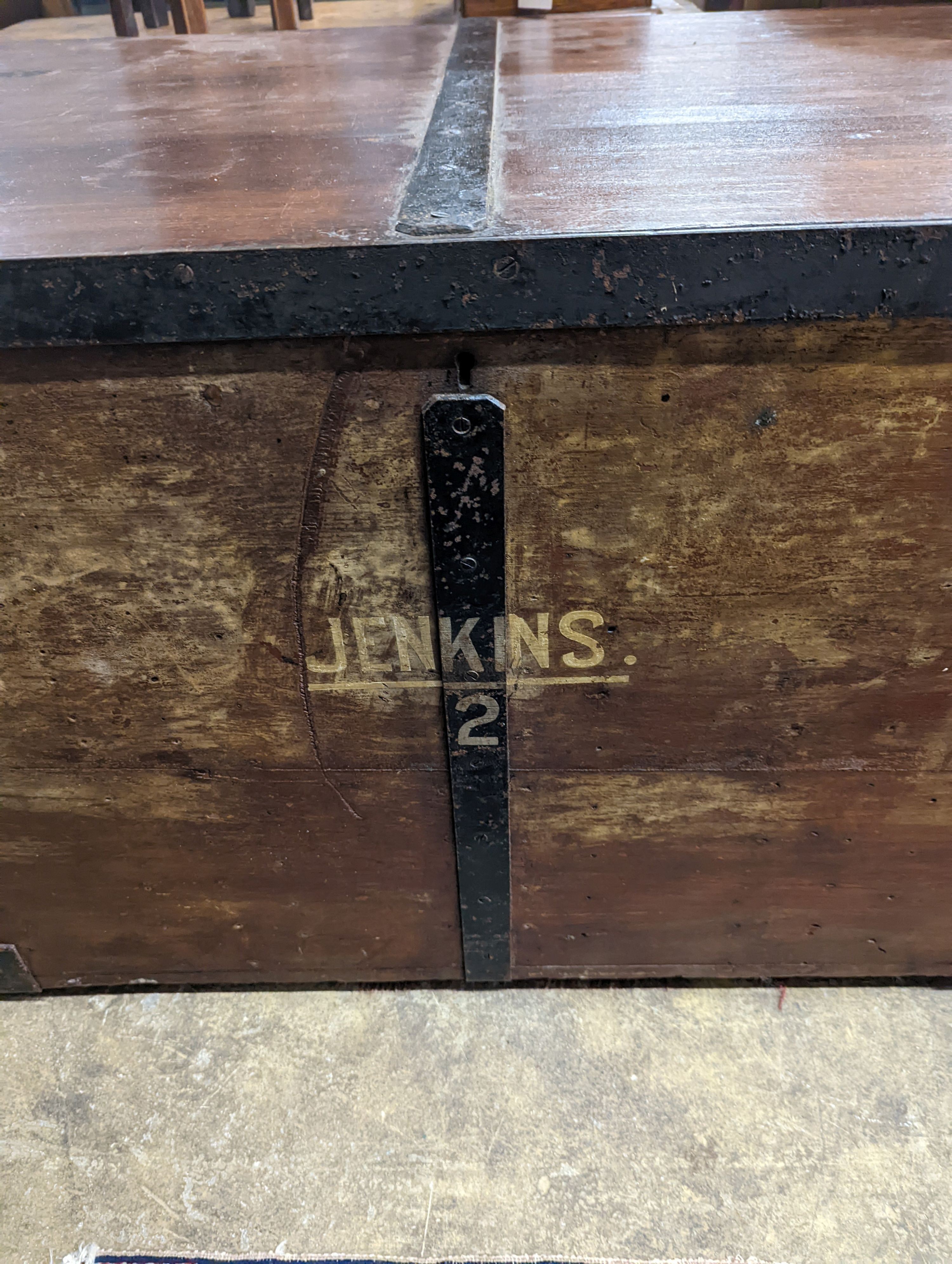 A Victorian iron bound teak trunk with zinc lined interior, width 110cm, depth 67cm, height 61cm - Image 4 of 5