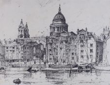 Edward Wesson (1910-1983), pen and ink, St Paul's from The Thames, signed and dated '57, 24 x 32cm