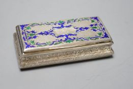 A 19th century Austro-Hungarian white metal and two colour enamel snuff box, with interior