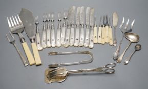 Six pairs of George V mother of pearl handled silver dessert eaters, George Howson, Sheffield, 1921,