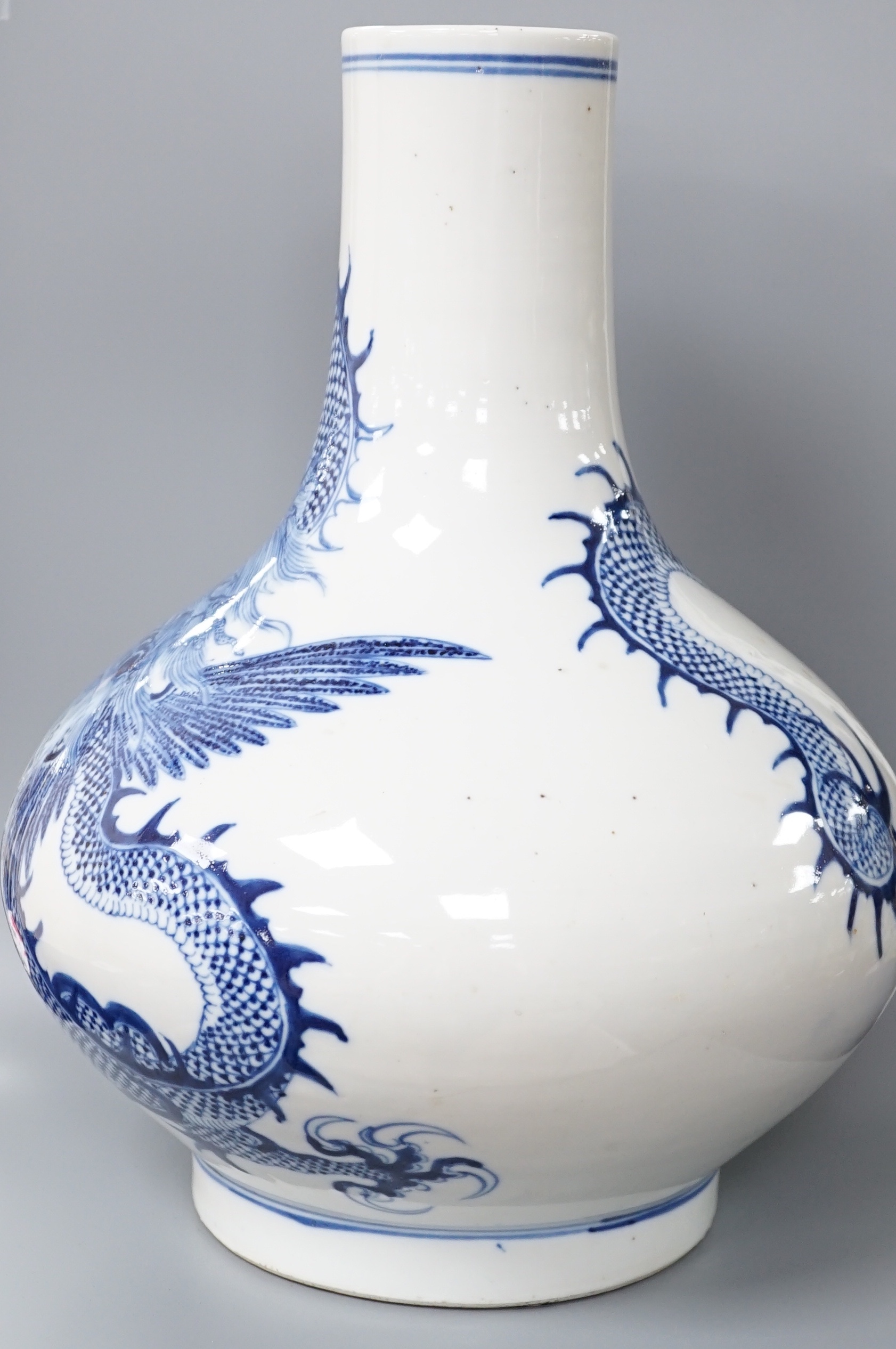 A Chinese blue and white ‘dragon’ bottle vase 32cm - Image 3 of 7