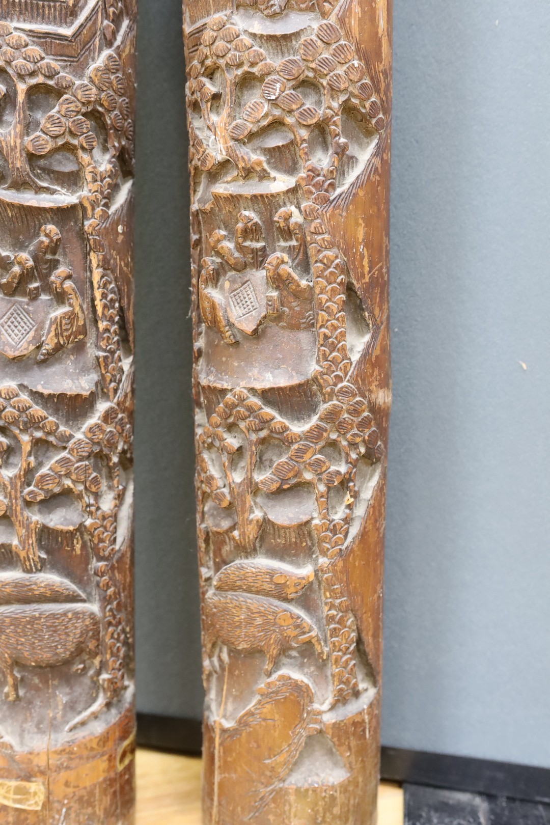 A pair of early 20th century Chinese carved bamboo chutes70cm - Image 3 of 6