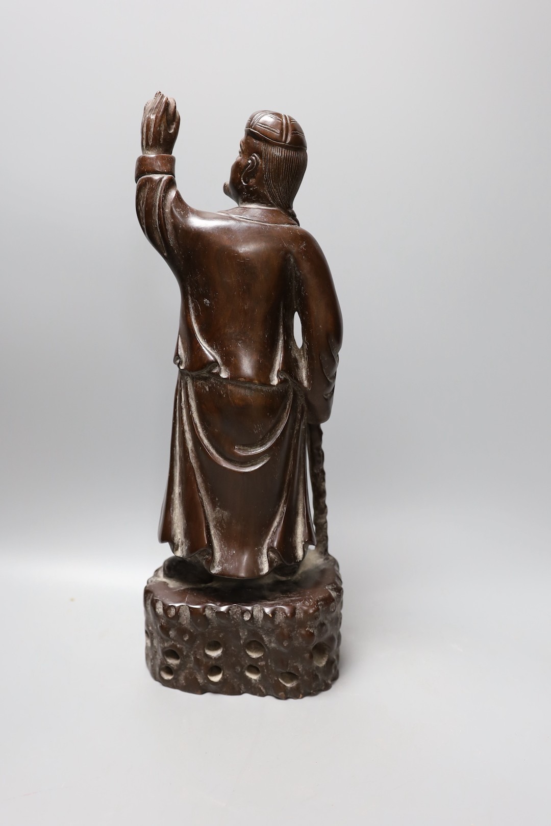 A Chinese carved hardwood figure of a sage 39.5cm - Image 2 of 3