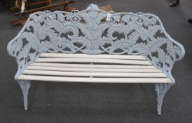 A Victorian Coalbrookdale cast iron Fern pattern garden bench, repainted and with a re-slatted