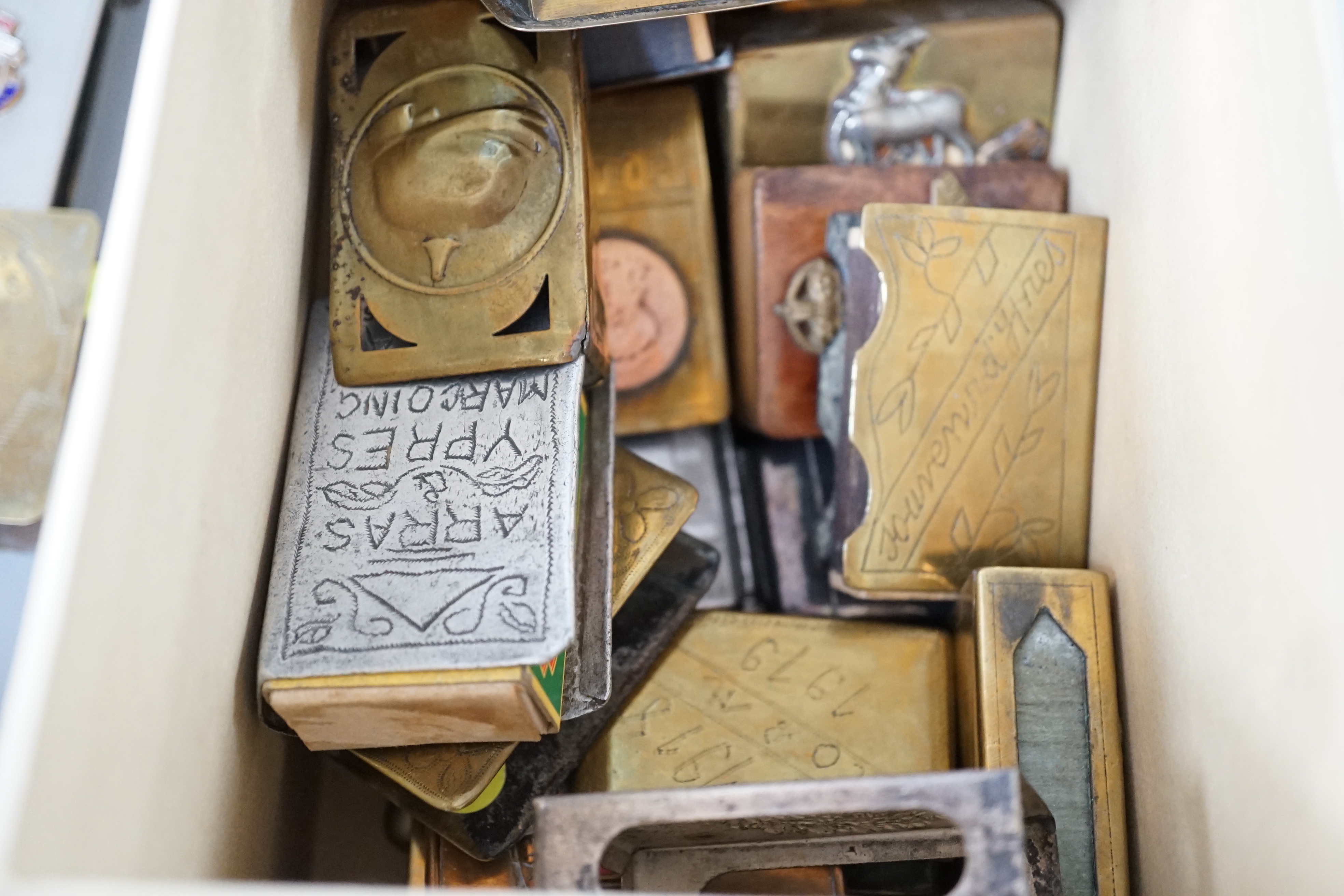 A collection of trench art and military vestas and matchbox holders - Image 8 of 8