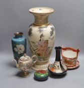 Assorted Japanese Meiji ceramics, including a large Satsuma vase, 41cm high (7)