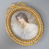 Edith Rowland (1901-1940) watercolour on ivory, portrait miniature of Maud. Paste and gilt metal