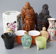 A Chinese famille rose brush pot together with other various oriental ceramics and figures (12)