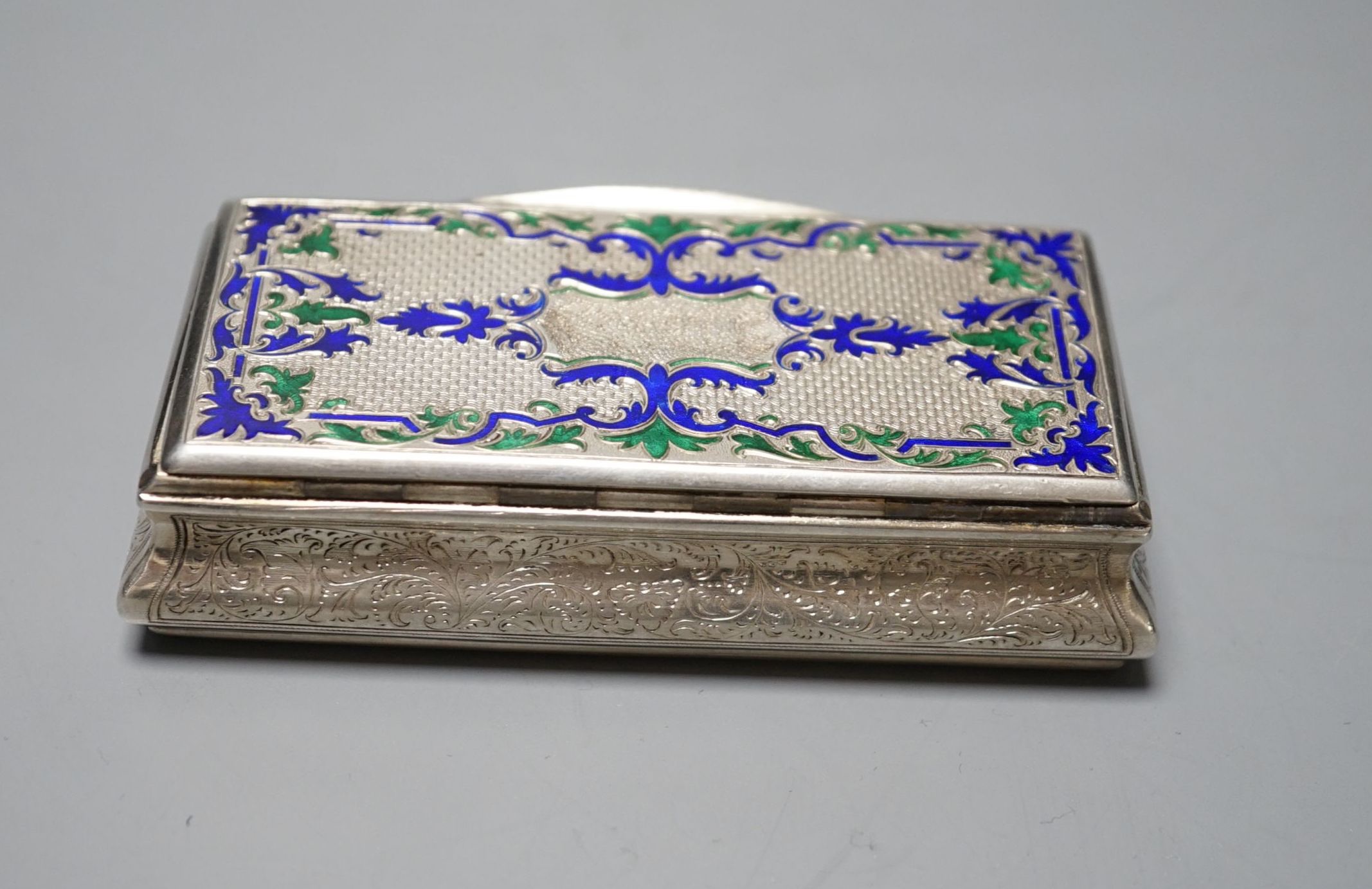 A 19th century Austro-Hungarian white metal and two colour enamel snuff box, with interior - Image 3 of 6