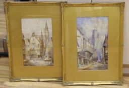 E. Schafer (19th C.), pair of watercolours, Street scenes, Orleans, signed, 50 x 28cm