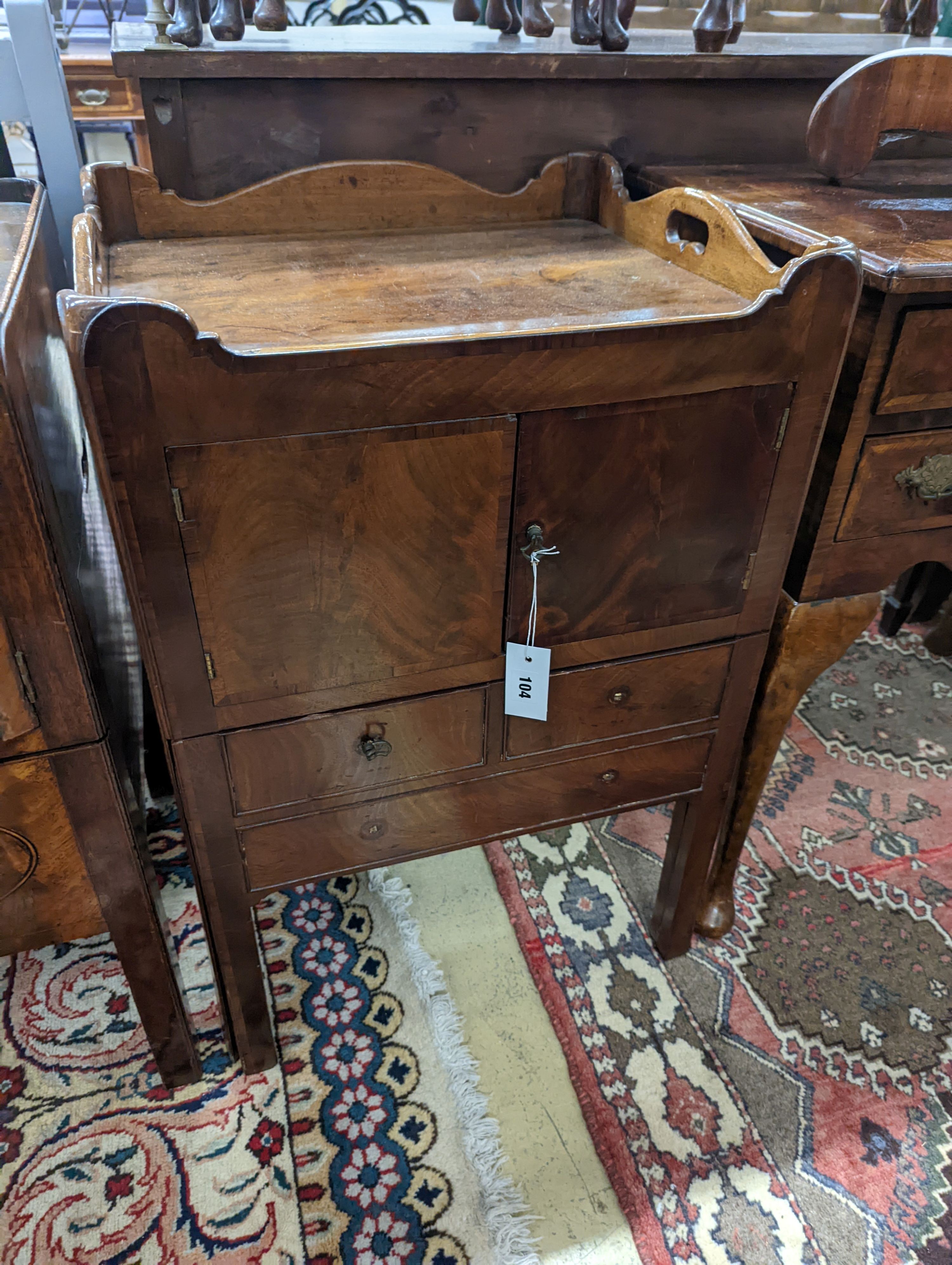 A George III mahogany tray top bedside cabinet, width 51cm, depth 46cm, height 77cm