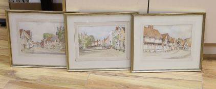 Dorothy Lightfoot (1909-2002), three watercolours, villages in Suffolk including Lavenham and