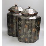 A pair of Chinese lacquered lidded tea caddies - 40cm high