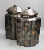 A pair of Chinese lacquered lidded tea caddies - 40cm high