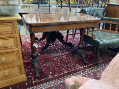 A Victorian rectangular rosewood folding card table, width 92cm, depth 46cm, height 73cm