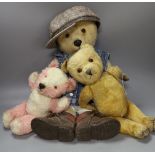 Three Chiltern Bears One Dressed in Hiking Clothes 43cm And a Pink Synthetic 28cm Also 1930's Bear