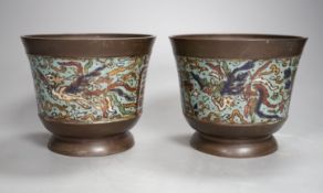 A pair of Japanese bronze and champleve enamel pots - 12cm tall