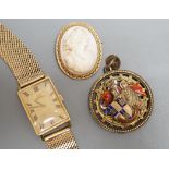 A gentleman's 18ct Marvin manual wind wrist watch, on a 9ct gold bracelet, gross 38.4 grams, a 9ct