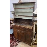 A 19th century and later continental painted pine small dresser, width 90cm, depth 43cm, height