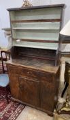 A 19th century and later continental painted pine small dresser, width 90cm, depth 43cm, height