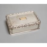 A George IV engine turned silver rectangular snuff box, with yellow metal applique, Charles