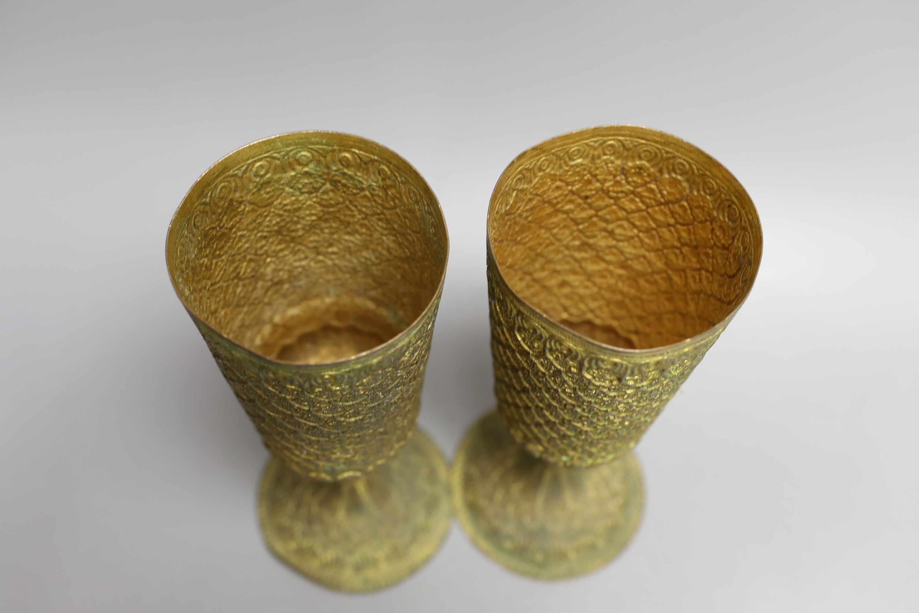 A pair of ornate gilt metal goblets,22cms high. - Image 3 of 4