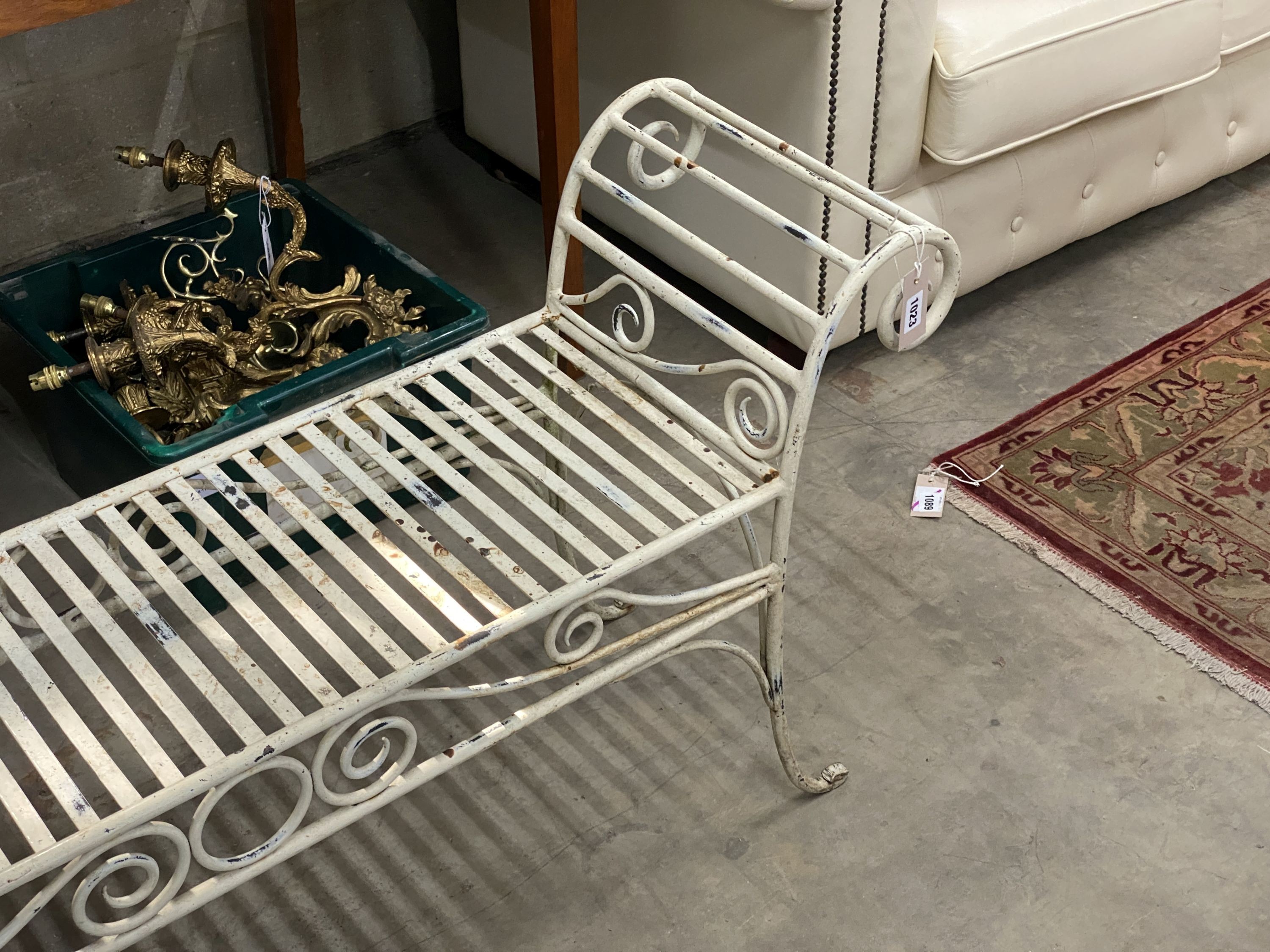 A painted wrought iron scroll end garden bench, length 130cm, depth 34cm, height 61cm - Image 2 of 3
