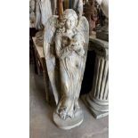 A fibre clay parcel gilt 'Angel and Dove' garden ornament, height 119cm