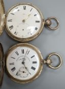 A 19th century white metal hunter pocket watch, by Robert Roskell, Liverpool, engraved with train on