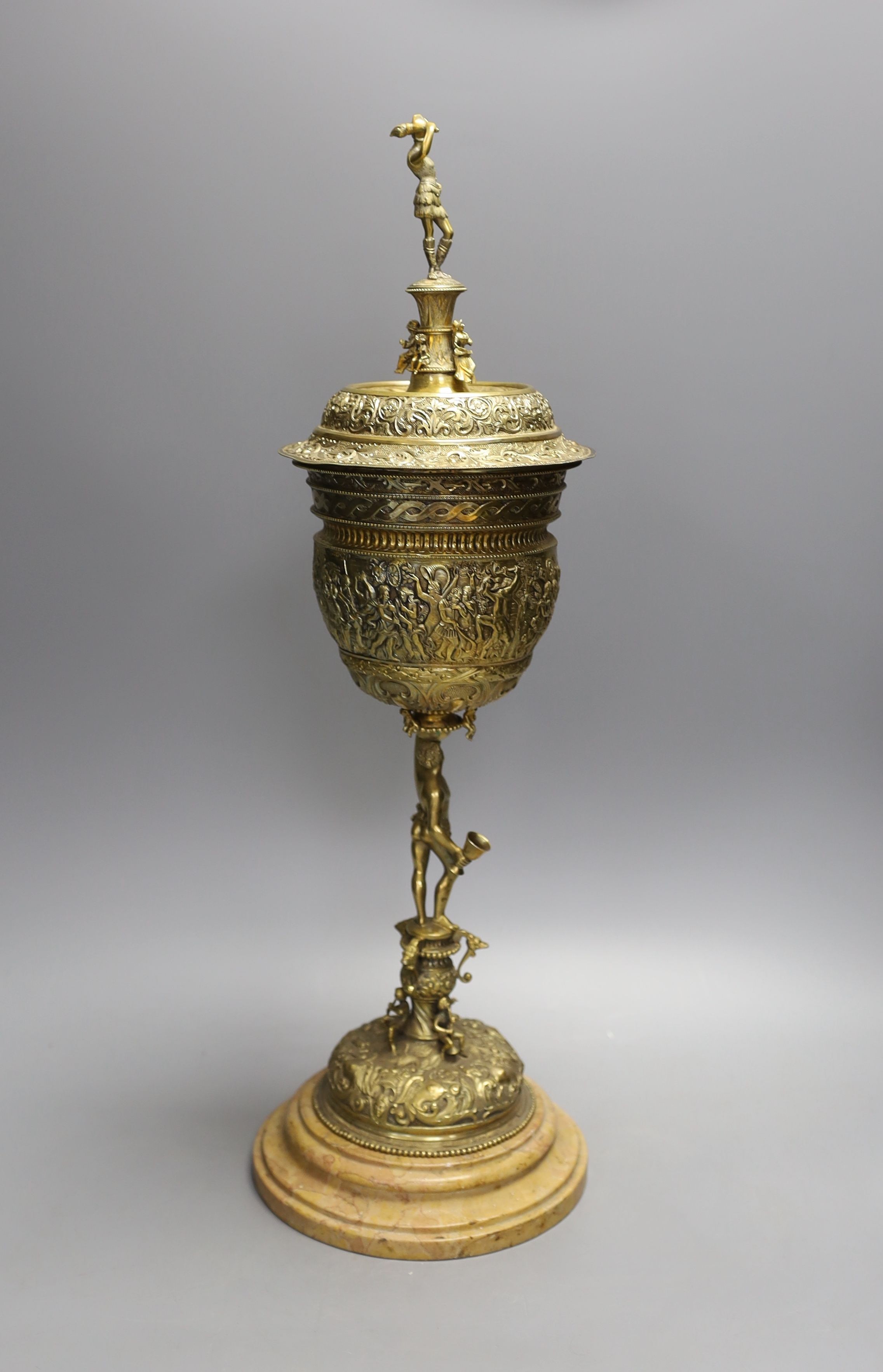 A decorative Bacchus electrotype chalice and cover on stone base - 49cm high - Image 5 of 7