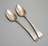 A pair of George III silver Old English spoons, with bright cut engraving, William Sumner, London,