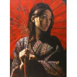 Fabian Perez (1967-), hand embellished giclee canvas, 'Michiko II', 57/195, with COA, 60 x 45cm
