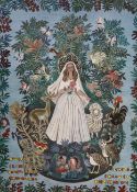 Modern British, oil on board, 'Mother Nature', Bride surrounded by birds and animals, monogrammed
