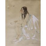 Henry Richard Bird (1909-2000), pastel and gouache on paper, Sketch of a seated nude eating an