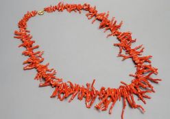 A modern jagged coral necklace, 72cm.