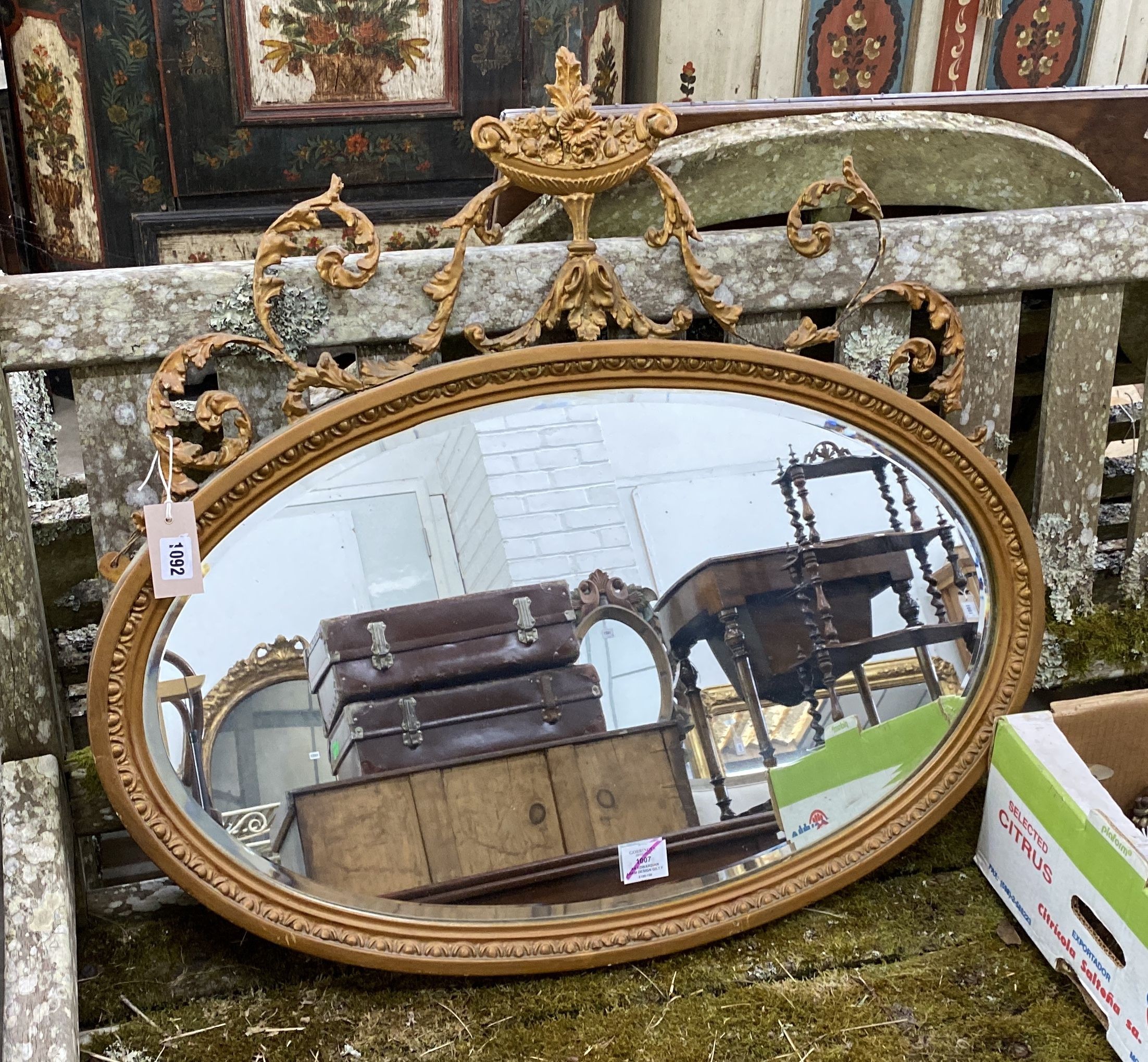 An Edwardian Adam design gilt framed oval mirror, width 82cm, height 74cm - Image 4 of 4