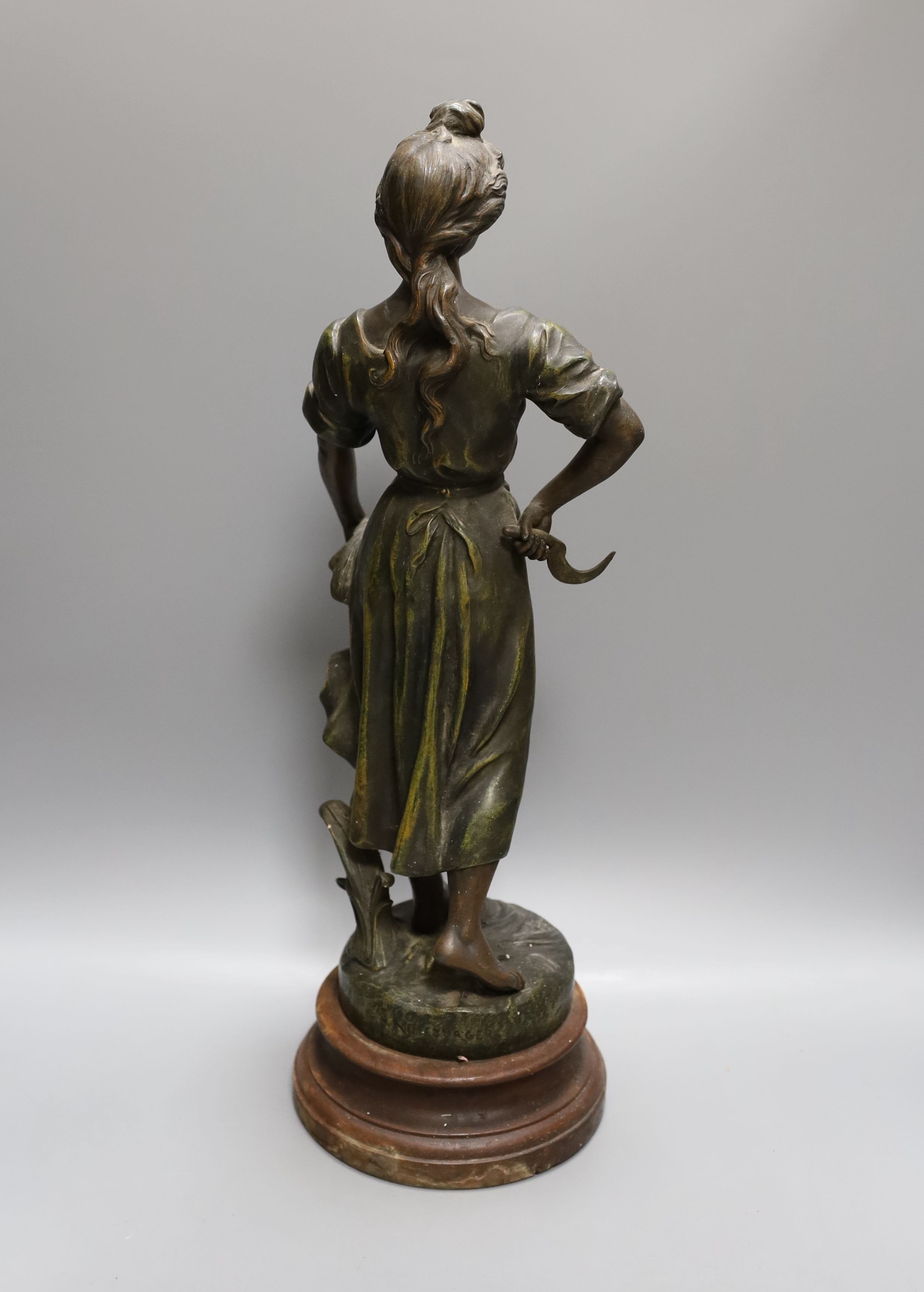 After Sylvain Kinsburger, an early 20th century French painted spelter statuette ‘Glaneuse’ 51cm - Image 2 of 3
