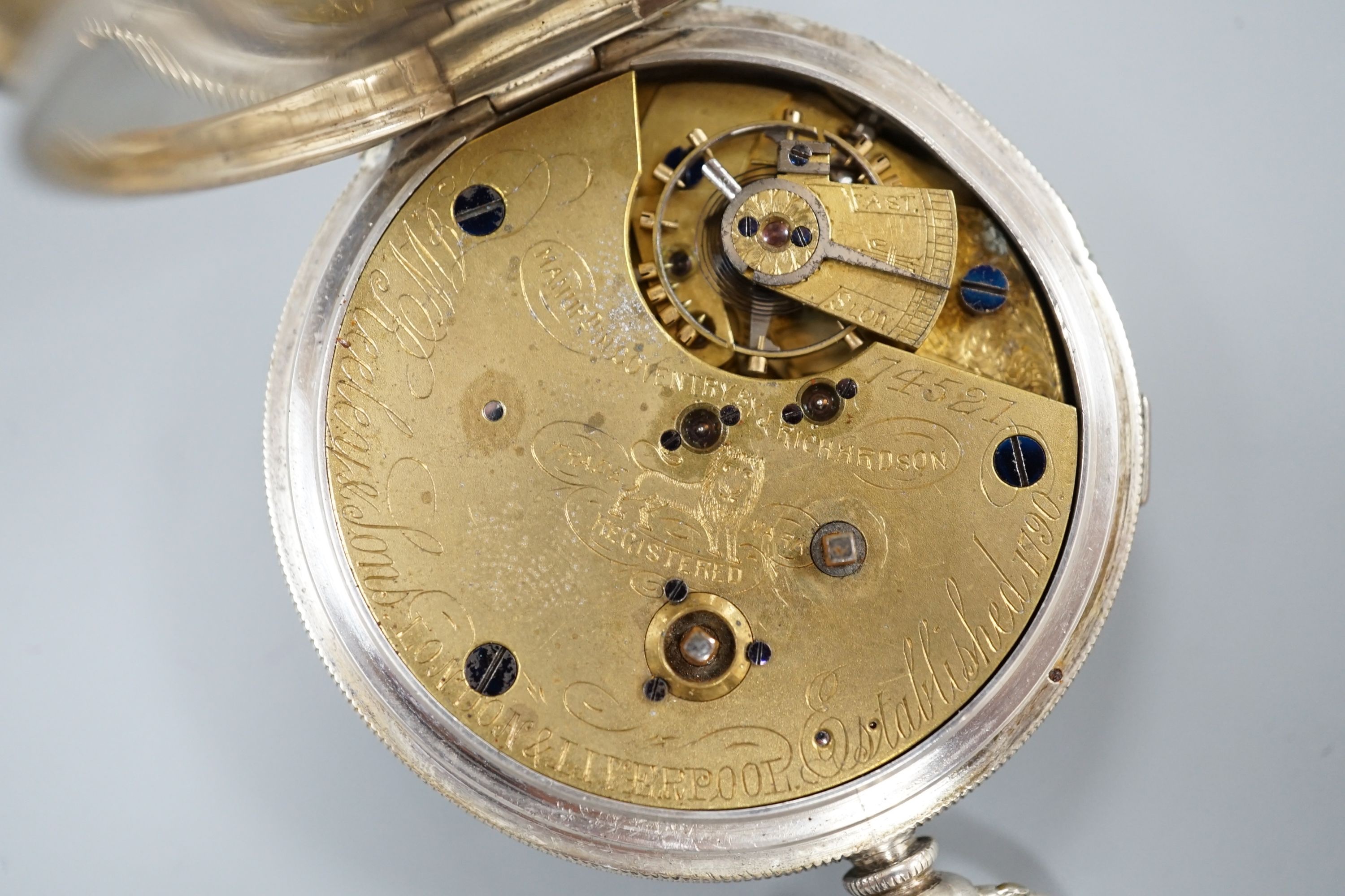 A Victorian silver open face keywind chronograph pocket watch, case diameter 53mm. - Image 3 of 3