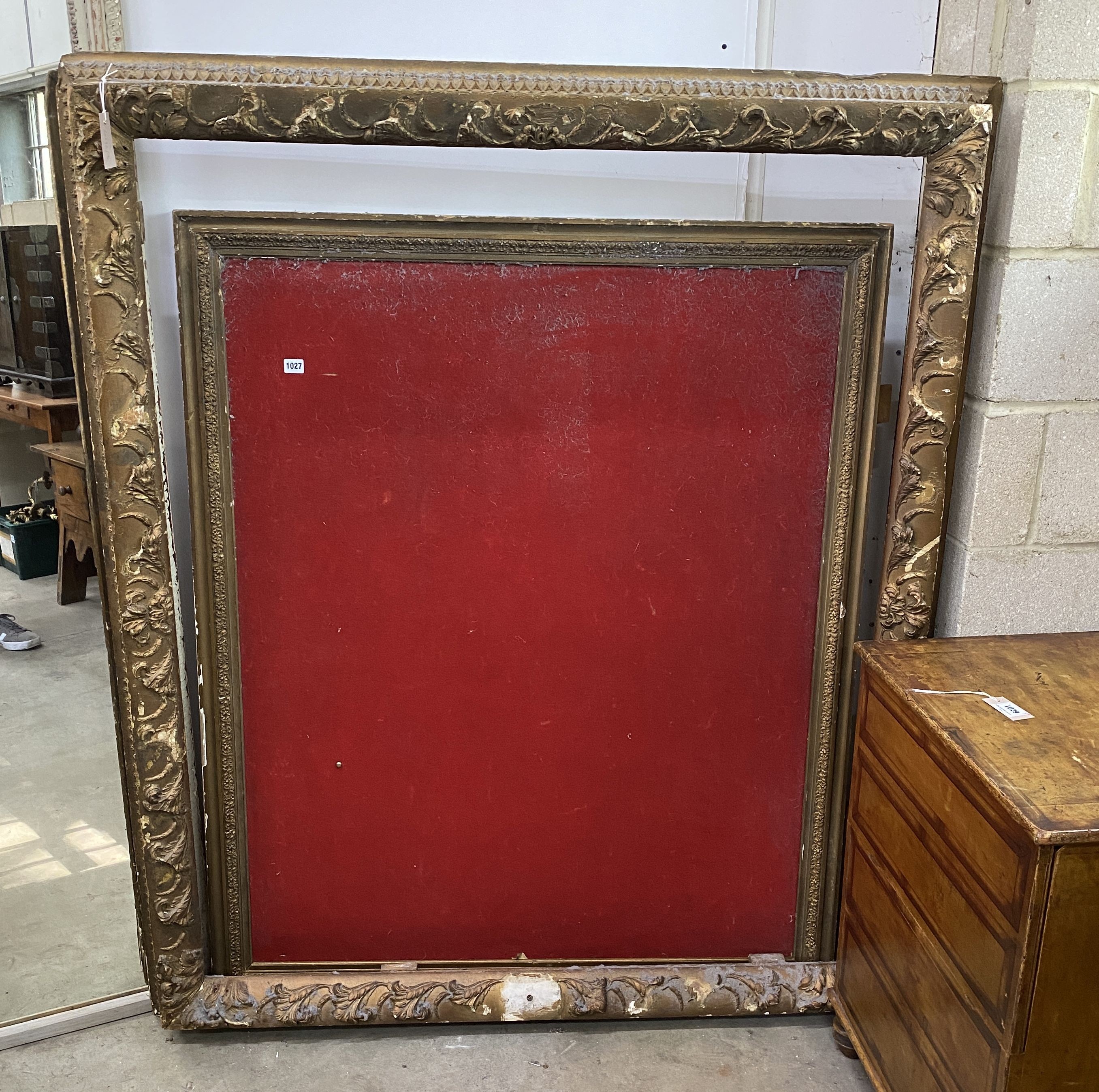 A 19th century giltwood and gesso rectangular frame with inner moulded slip, converted to a notice