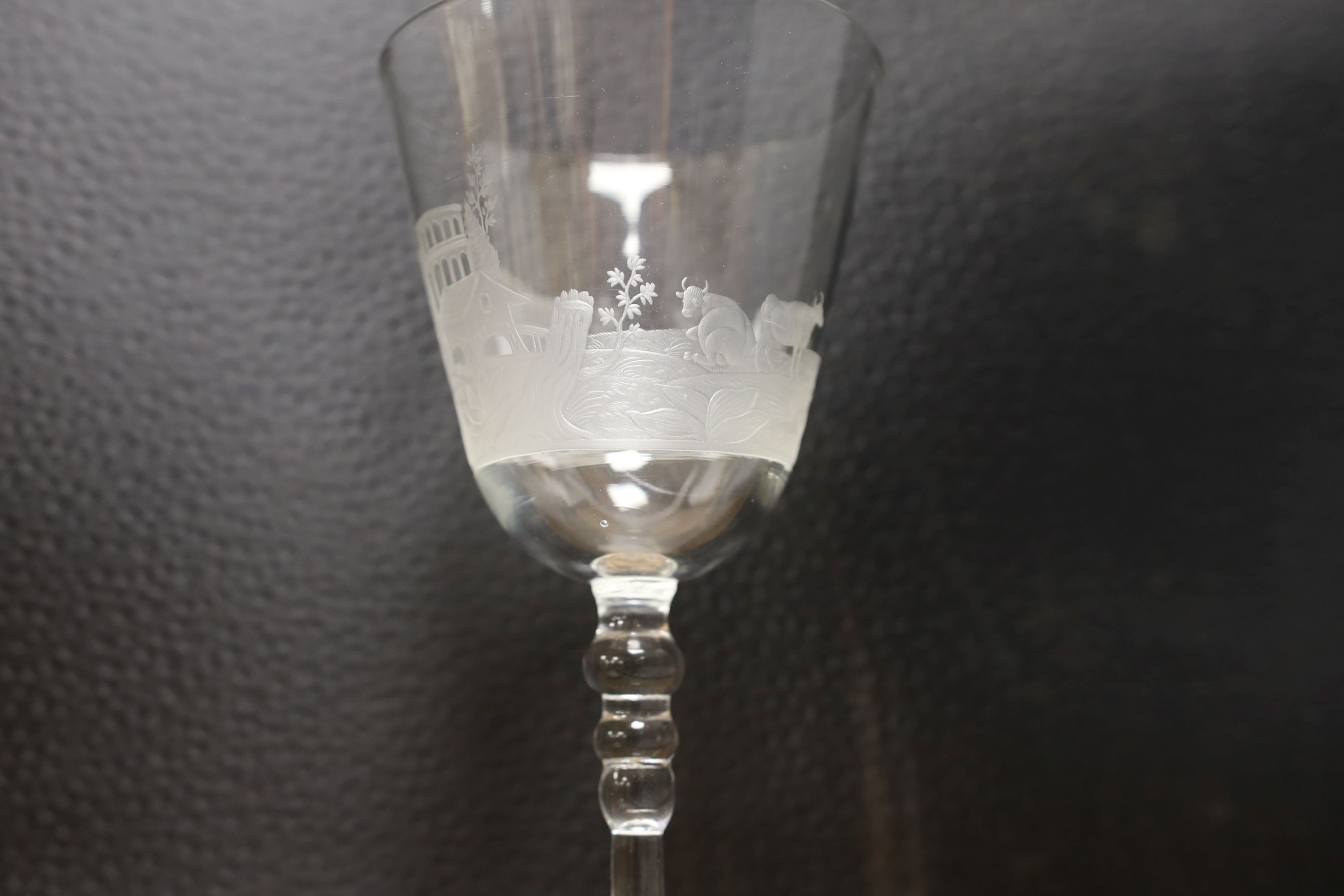 A Dutch engraved Newcastle goblet - 19cm tall - Image 4 of 5